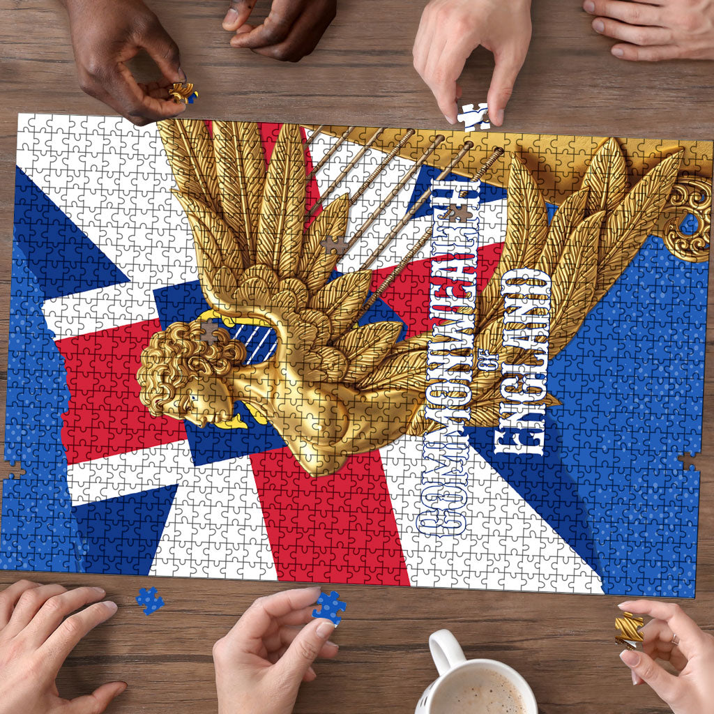 Commonwealth Of England Flag Golden Angel Puzzle Historical British Heritage Winged Figure