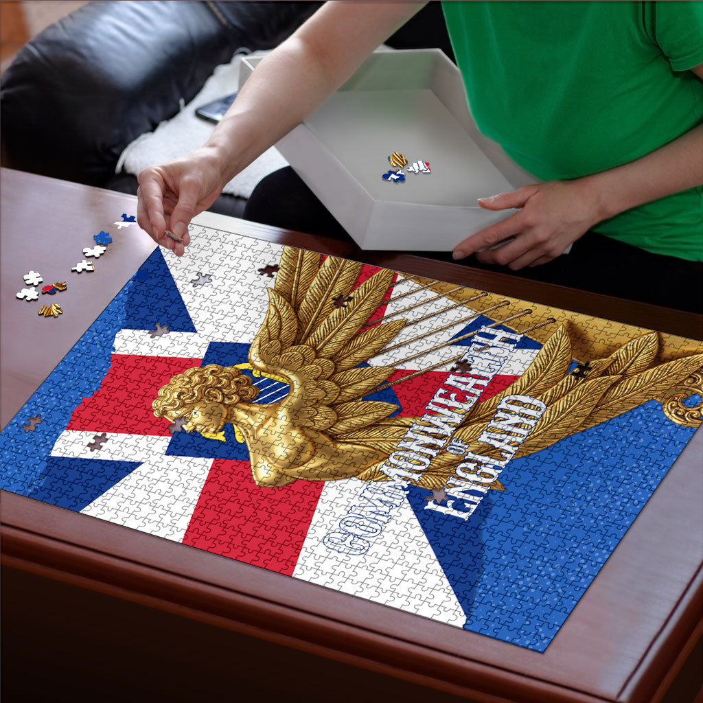 Commonwealth Of England Flag Golden Angel Puzzle Historical British Heritage Winged Figure