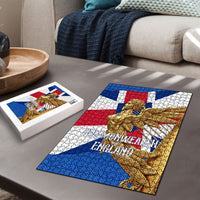 Commonwealth Of England Flag Golden Angel Puzzle Historical British Heritage Winged Figure