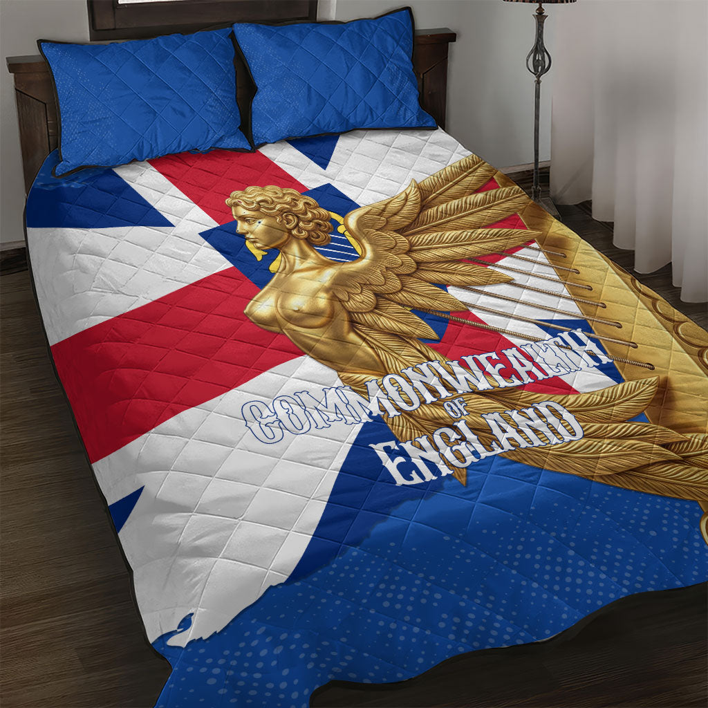 Commonwealth Of England Flag Golden Angel Quilt Bed Set Historical British Heritage Winged Figure