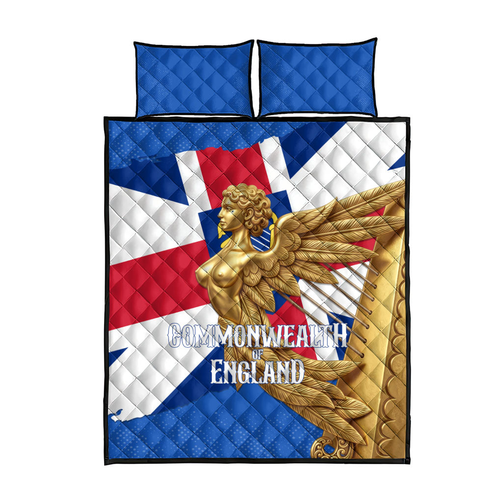 Commonwealth Of England Flag Golden Angel Quilt Bed Set Historical British Heritage Winged Figure