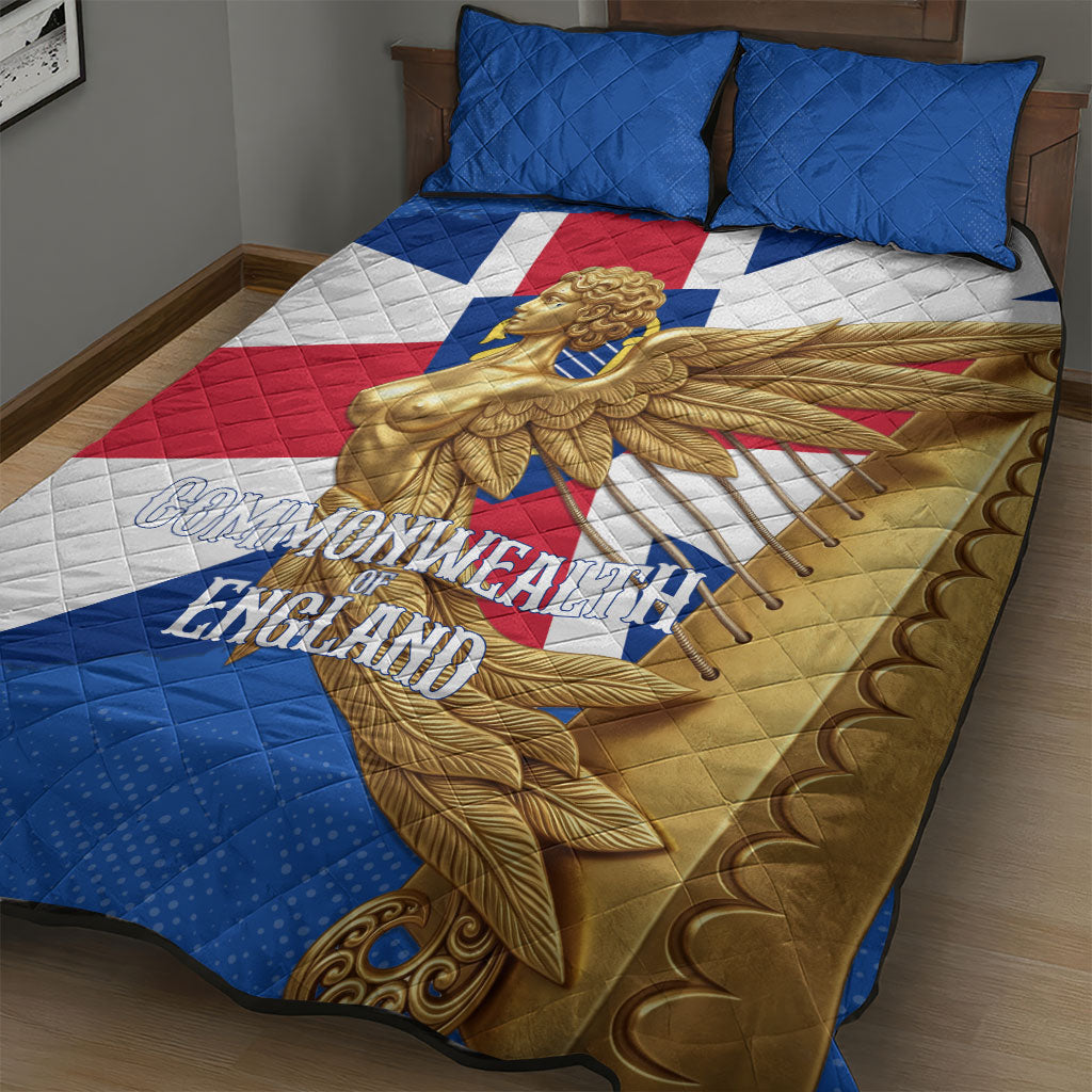 Commonwealth Of England Flag Golden Angel Quilt Bed Set Historical British Heritage Winged Figure