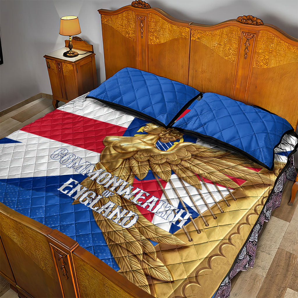 Commonwealth Of England Flag Golden Angel Quilt Bed Set Historical British Heritage Winged Figure