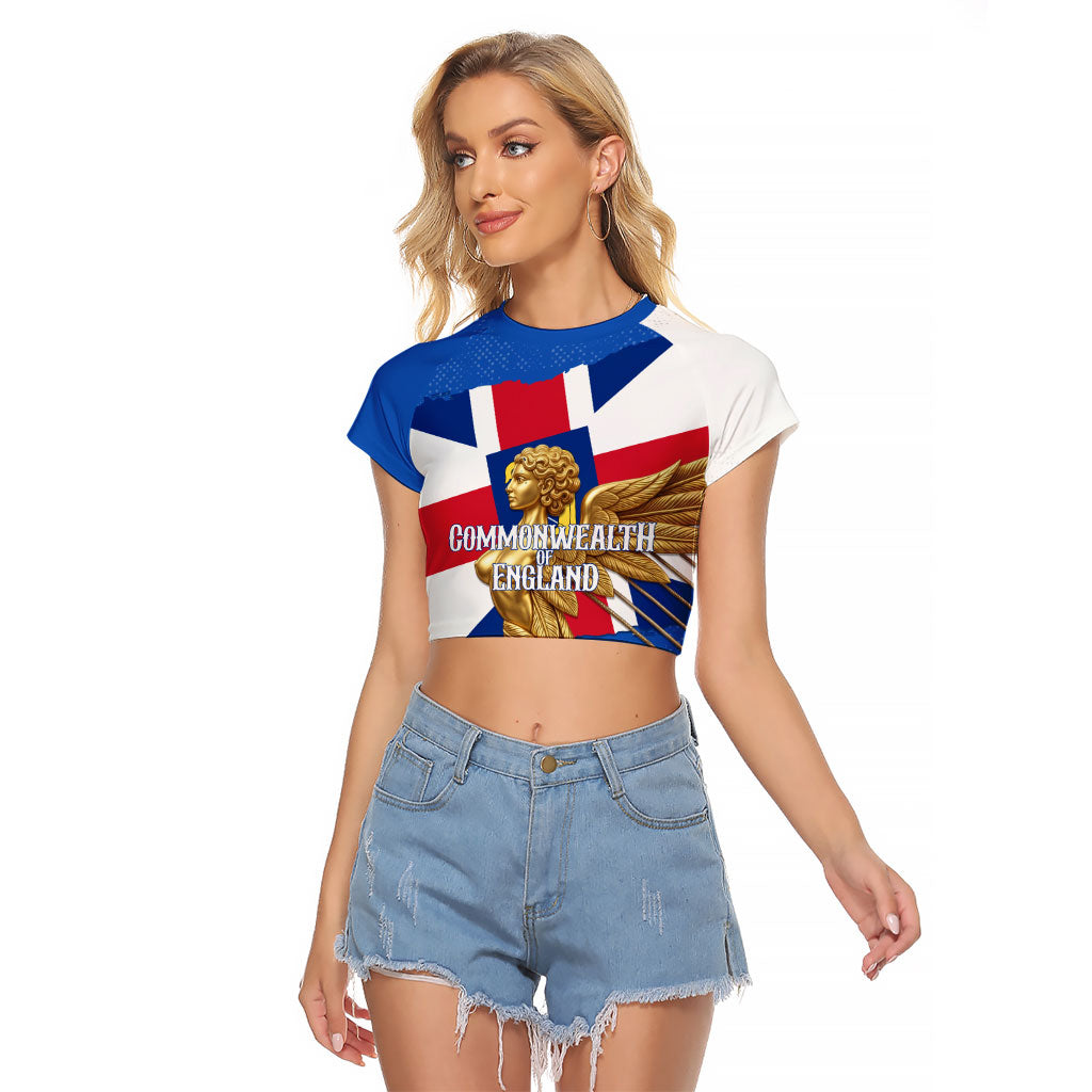 Commonwealth Of England Flag Golden Angel Raglan Cropped T Shirt Historical British Heritage Winged Figure