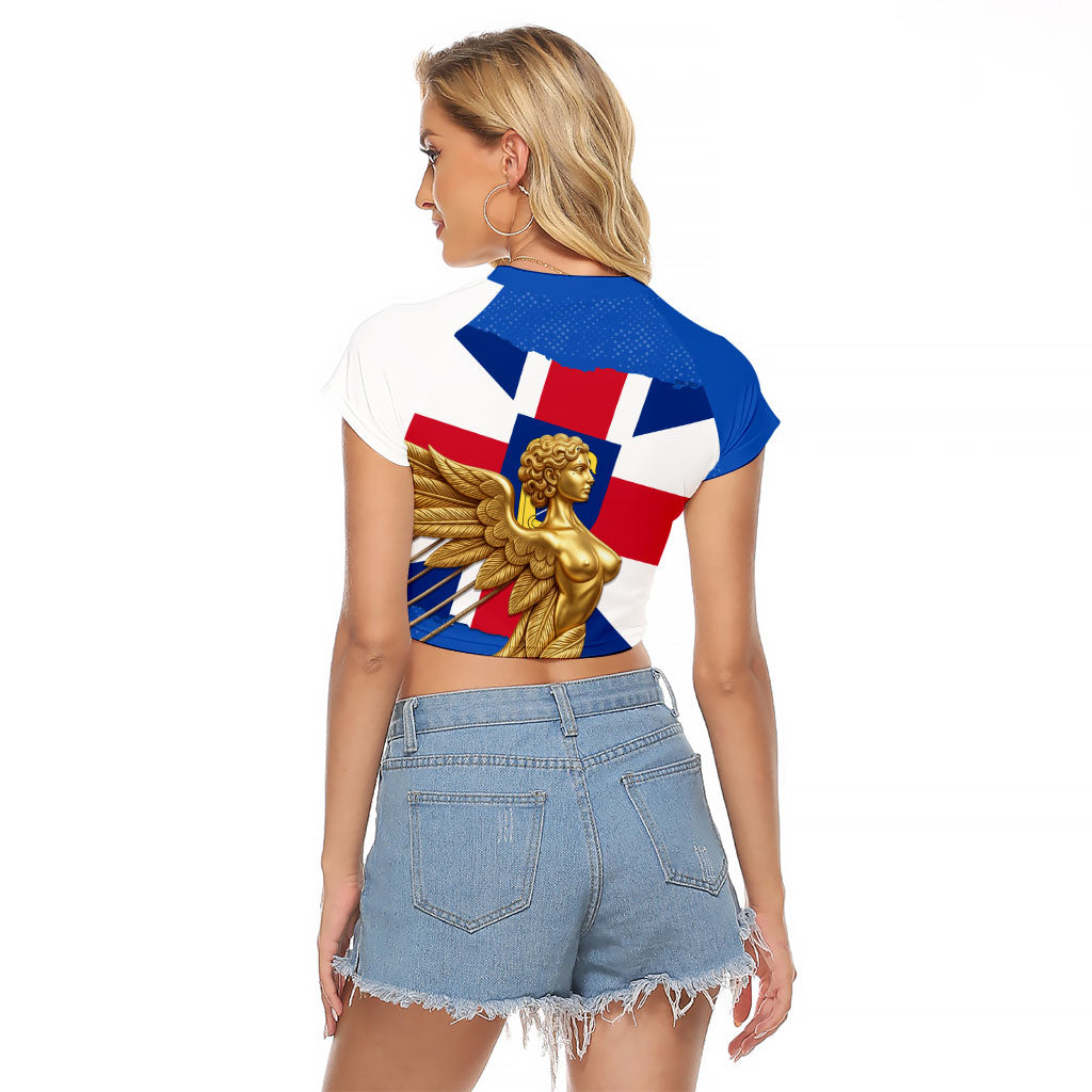 Commonwealth Of England Flag Golden Angel Raglan Cropped T Shirt Historical British Heritage Winged Figure