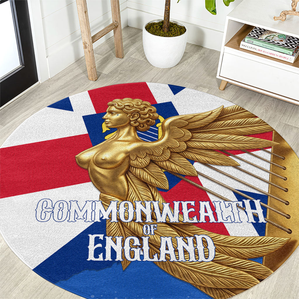 Commonwealth Of England Flag Golden Angel Round Carpet Historical British Heritage Winged Figure
