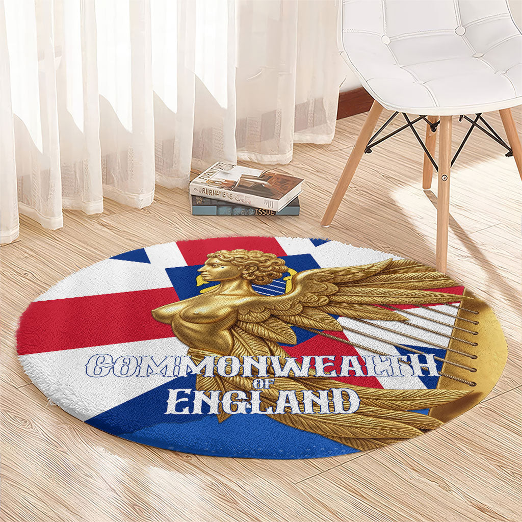Commonwealth Of England Flag Golden Angel Round Carpet Historical British Heritage Winged Figure