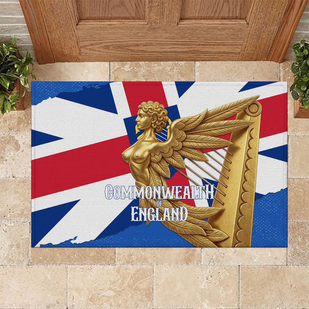 Commonwealth Of England Flag Golden Angel Rubber Doormat Historical British Heritage Winged Figure