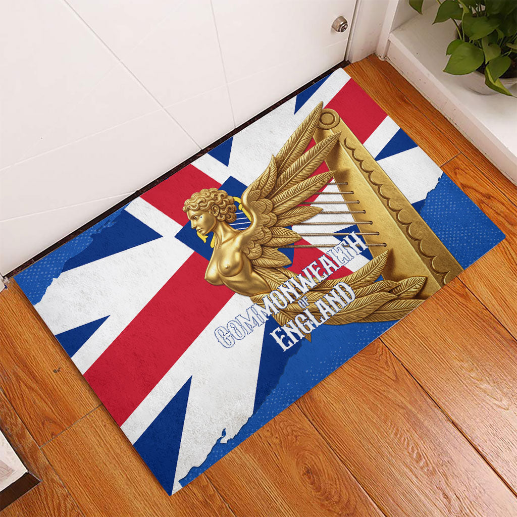 Commonwealth Of England Flag Golden Angel Rubber Doormat Historical British Heritage Winged Figure