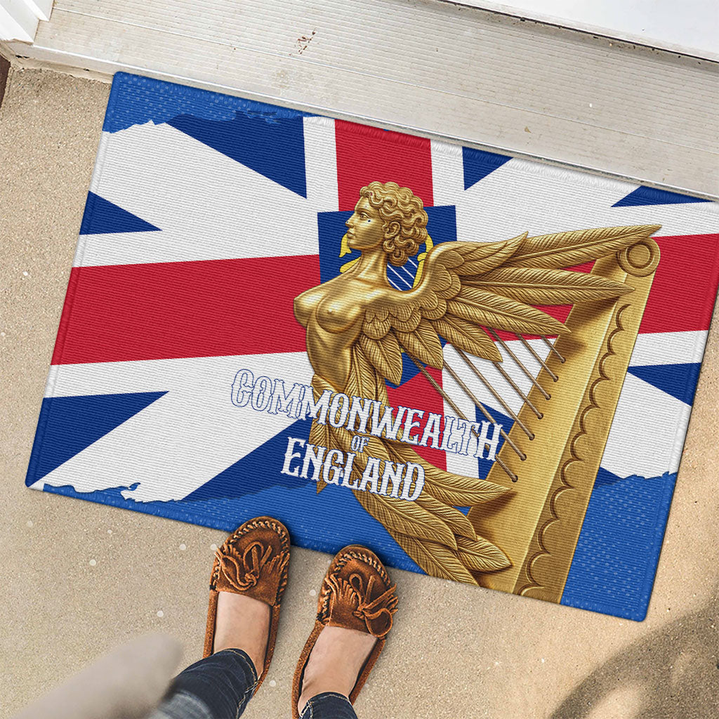 Commonwealth Of England Flag Golden Angel Rubber Doormat Historical British Heritage Winged Figure