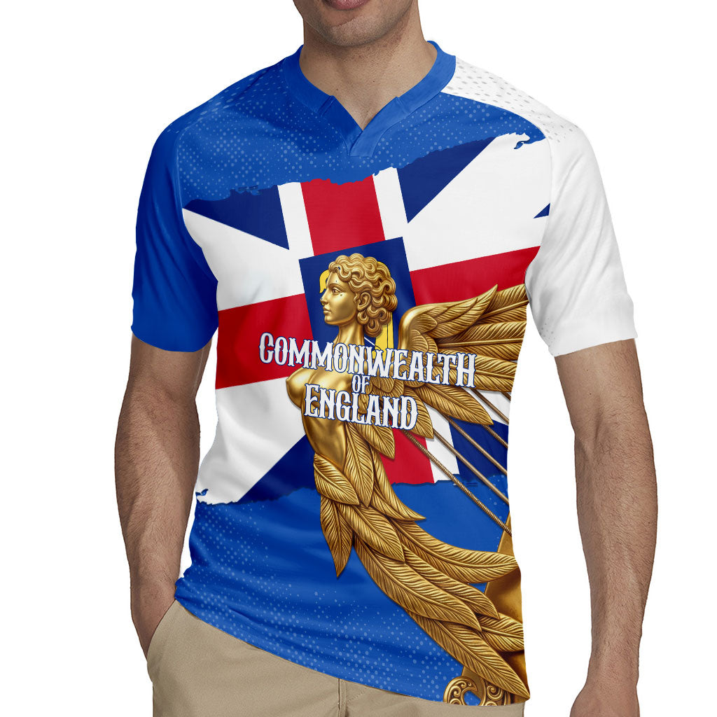 Commonwealth Of England Flag Golden Angel Rugby Jersey Historical British Heritage Winged Figure