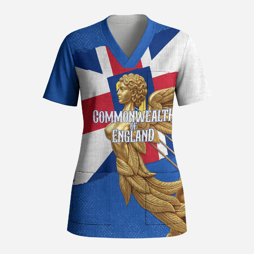 Commonwealth Of England Flag Golden Angel Scrub Top Historical British Heritage Winged Figure