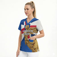 Commonwealth Of England Flag Golden Angel Scrub Top Historical British Heritage Winged Figure
