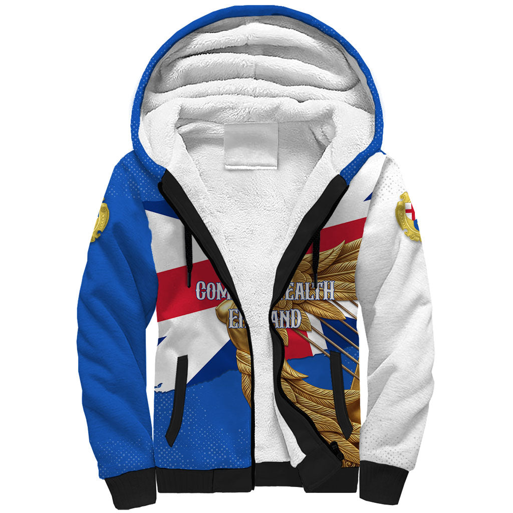 Commonwealth Of England Flag Golden Angel Sherpa Hoodie Historical British Heritage Winged Figure
