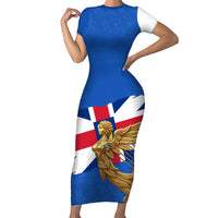 Commonwealth Of England Flag Golden Angel Short Sleeve Bodycon Dress Historical British Heritage Winged Figure