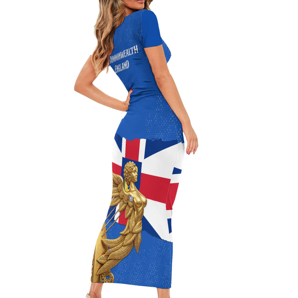 Commonwealth Of England Flag Golden Angel Short Sleeve Bodycon Dress Historical British Heritage Winged Figure