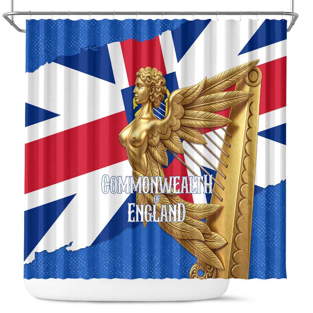 Commonwealth Of England Flag Golden Angel Shower Curtain Historical British Heritage Winged Figure