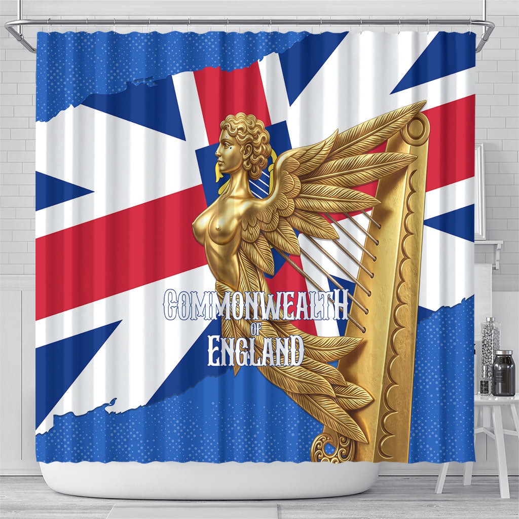 Commonwealth Of England Flag Golden Angel Shower Curtain Historical British Heritage Winged Figure