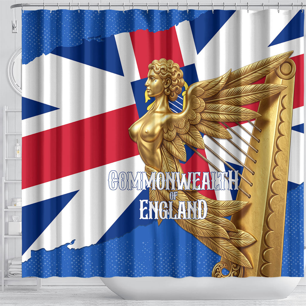 Commonwealth Of England Flag Golden Angel Shower Curtain Historical British Heritage Winged Figure