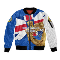 Commonwealth Of England Flag Golden Angel Sleeve Zip Bomber Jacket Historical British Heritage Winged Figure