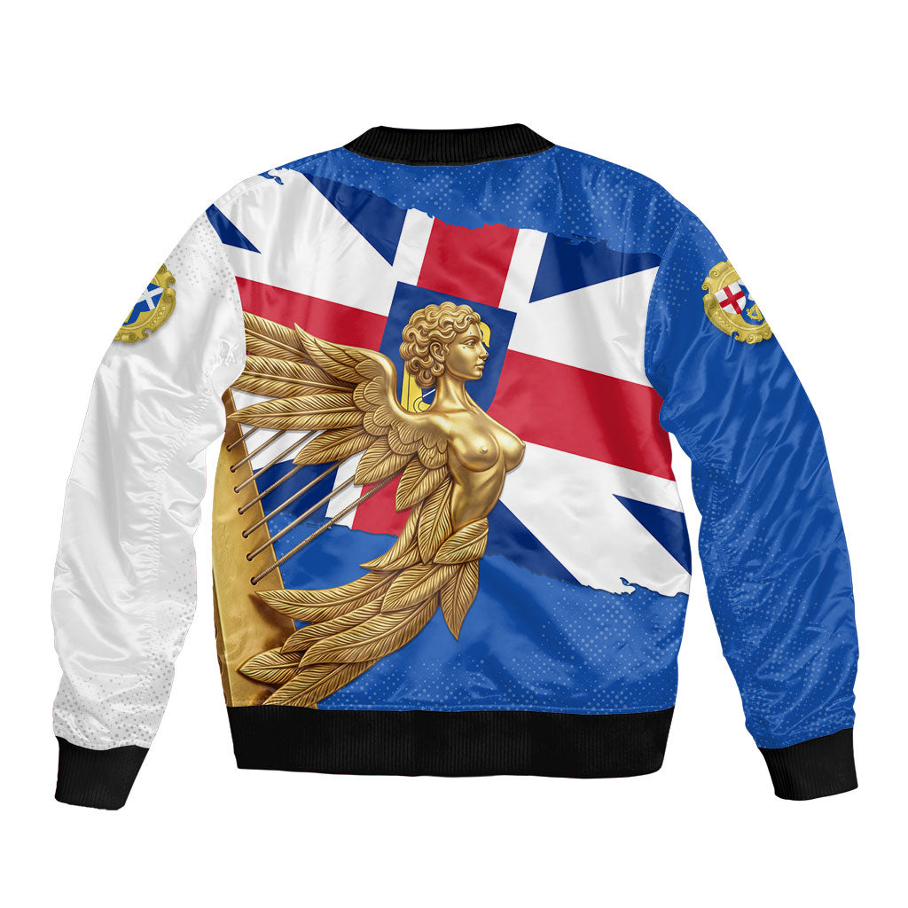 Commonwealth Of England Flag Golden Angel Sleeve Zip Bomber Jacket Historical British Heritage Winged Figure