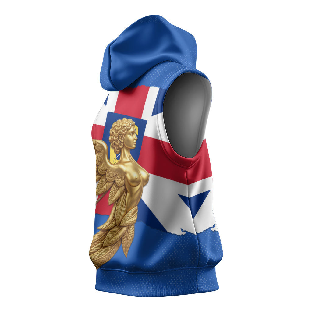 Commonwealth Of England Flag Golden Angel Sleeveless Hoodie Historical British Heritage Winged Figure