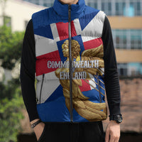 Commonwealth Of England Flag Golden Angel Sleeveless Puffer Jacket Historical British Heritage Winged Figure