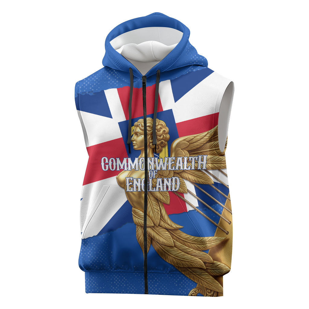 Commonwealth Of England Flag Golden Angel Sleeveless Zip Hoodie Historical British Heritage Winged Figure