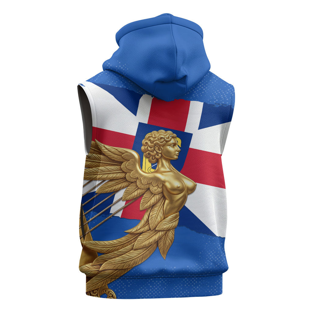 Commonwealth Of England Flag Golden Angel Sleeveless Zip Hoodie Historical British Heritage Winged Figure