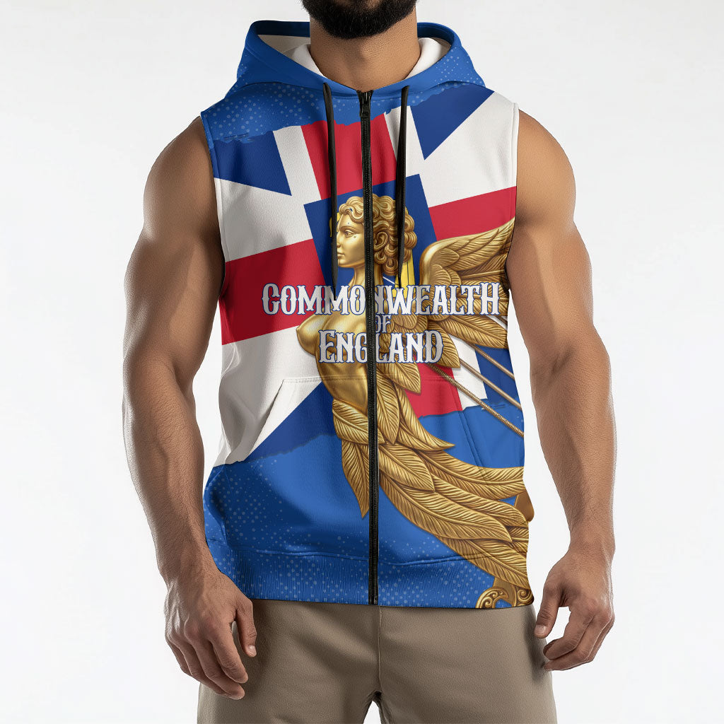 Commonwealth Of England Flag Golden Angel Sleeveless Zip Hoodie Historical British Heritage Winged Figure