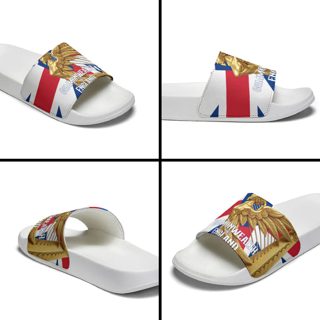 Commonwealth Of England Flag Golden Angel Slide Sandals Historical British Heritage Winged Figure