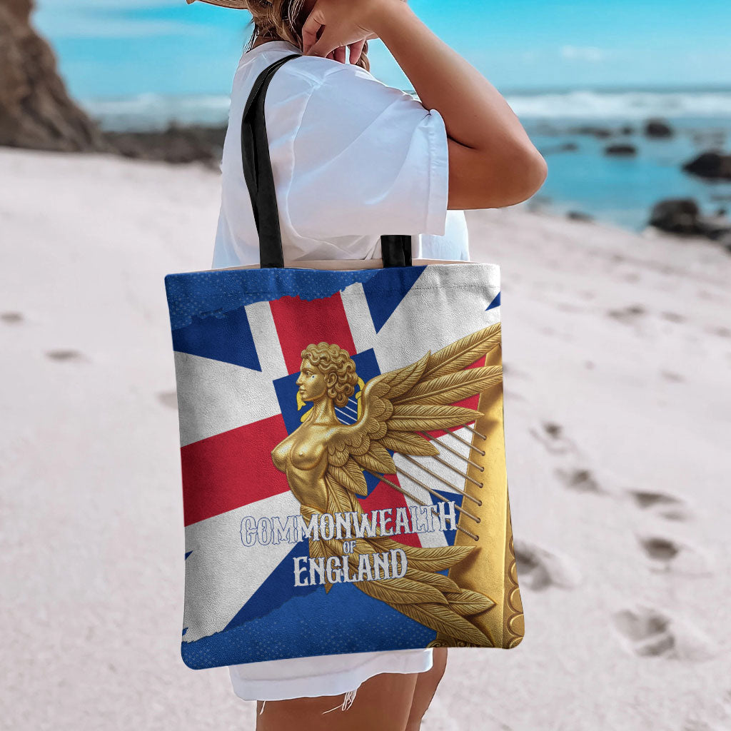 Commonwealth Of England Flag Golden Angel Tote Bag Historical British Heritage Winged Figure