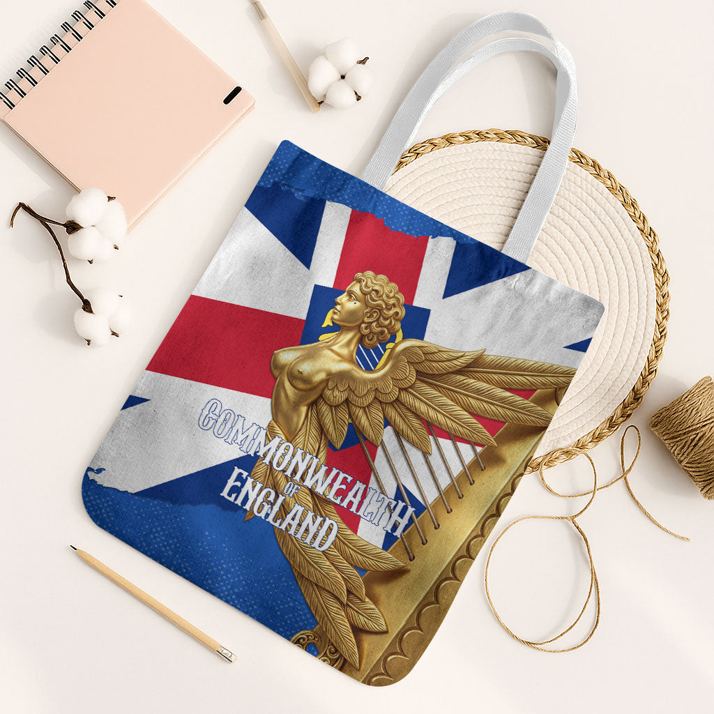 Commonwealth Of England Flag Golden Angel Tote Bag Historical British Heritage Winged Figure