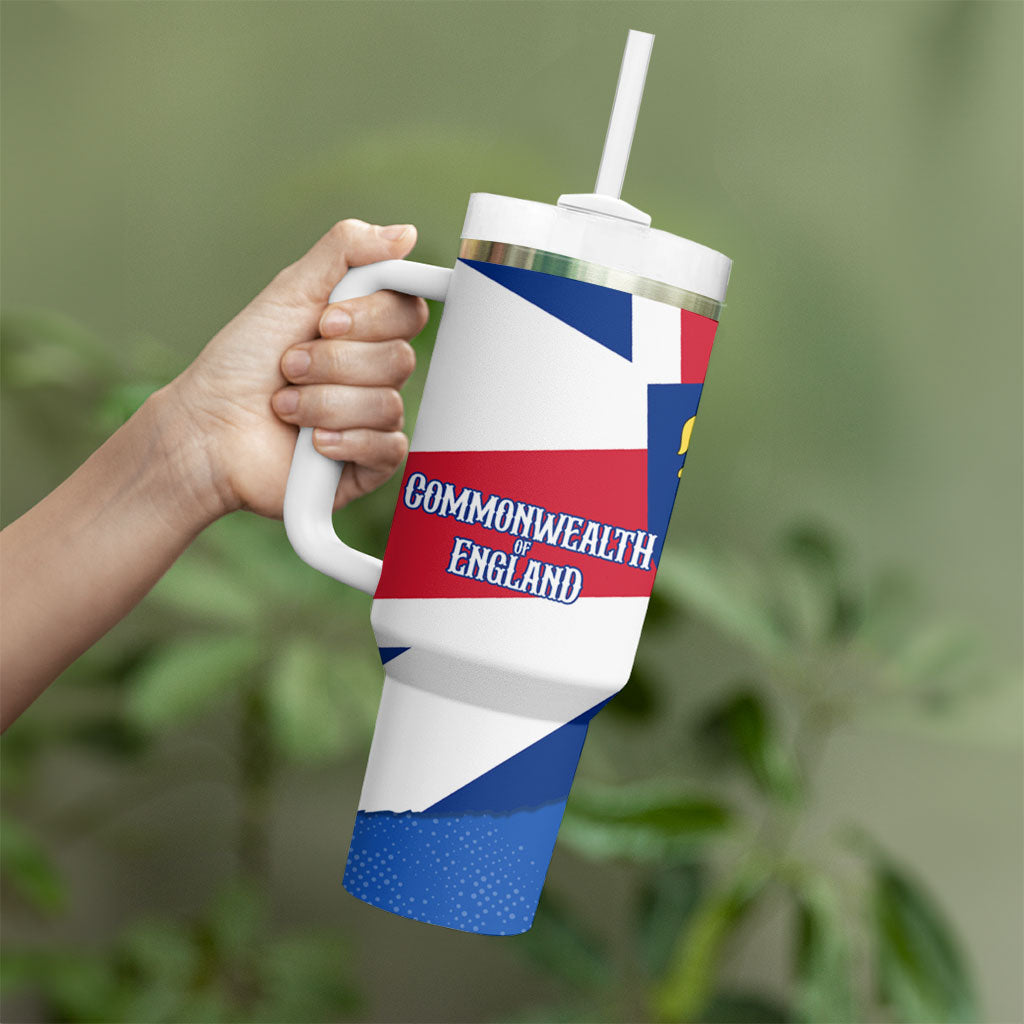 Commonwealth Of England Flag Golden Angel Tumbler With Handle Historical British Heritage Winged Figure