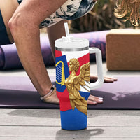 Commonwealth Of England Flag Golden Angel Tumbler With Handle Historical British Heritage Winged Figure