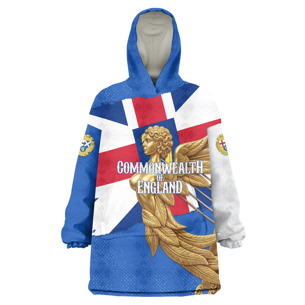 Commonwealth Of England Flag Golden Angel Wearable Blanket Hoodie Historical British Heritage Winged Figure