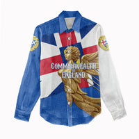 Commonwealth Of England Flag Golden Angel Women Casual Shirt Historical British Heritage Winged Figure