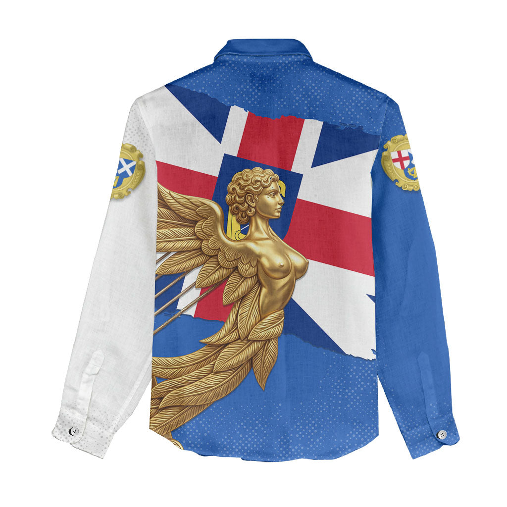 Commonwealth Of England Flag Golden Angel Women Casual Shirt Historical British Heritage Winged Figure