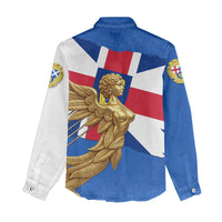 Commonwealth Of England Flag Golden Angel Women Casual Shirt Historical British Heritage Winged Figure