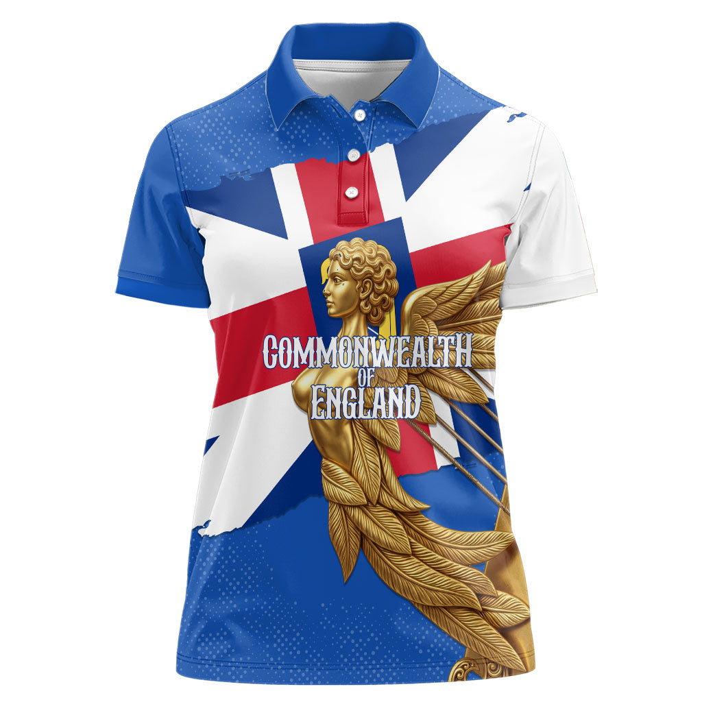 Commonwealth Of England Flag Golden Angel Women Polo Shirt Historical British Heritage Winged Figure