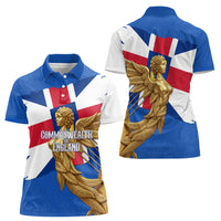 Commonwealth Of England Flag Golden Angel Women Polo Shirt Historical British Heritage Winged Figure