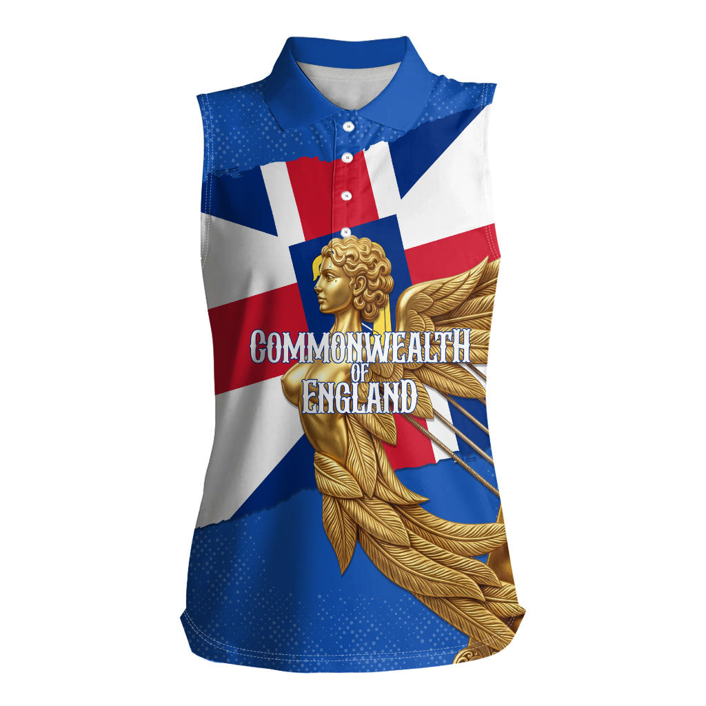Commonwealth Of England Flag Golden Angel Women Sleeveless Polo Shirt Historical British Heritage Winged Figure