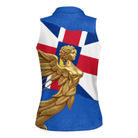 Commonwealth Of England Flag Golden Angel Women Sleeveless Polo Shirt Historical British Heritage Winged Figure