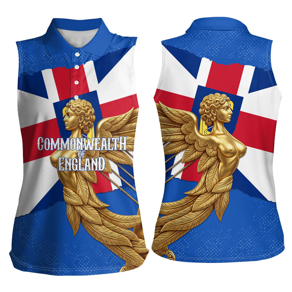 Commonwealth Of England Flag Golden Angel Women Sleeveless Polo Shirt Historical British Heritage Winged Figure