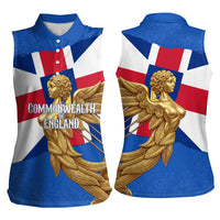 Commonwealth Of England Flag Golden Angel Women Sleeveless Polo Shirt Historical British Heritage Winged Figure