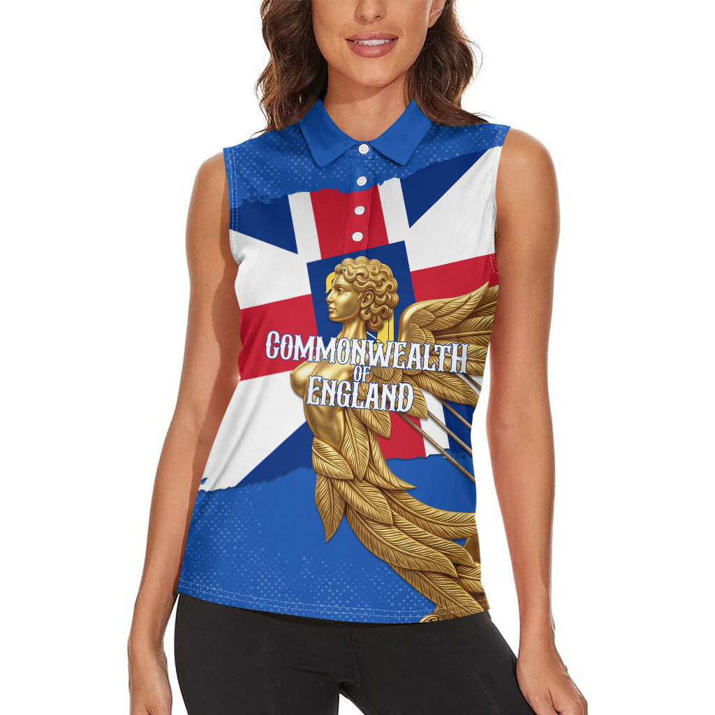 Commonwealth Of England Flag Golden Angel Women Sleeveless Polo Shirt Historical British Heritage Winged Figure