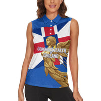 Commonwealth Of England Flag Golden Angel Women Sleeveless Polo Shirt Historical British Heritage Winged Figure