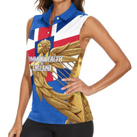 Commonwealth Of England Flag Golden Angel Women Sleeveless Polo Shirt Historical British Heritage Winged Figure