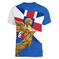 Commonwealth Of England Flag Golden Angel Women V-Neck T-Shirt Historical British Heritage Winged Figure