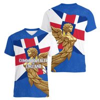 Commonwealth Of England Flag Golden Angel Women V-Neck T-Shirt Historical British Heritage Winged Figure